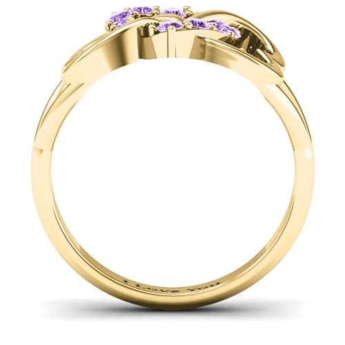 Birthstone Triple Heart Infinity Ring – 10K Yellow Gold with Amethyst