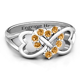 Birthstone Triple Heart Infinity Ring in 925 Sterling Silver with Citrine