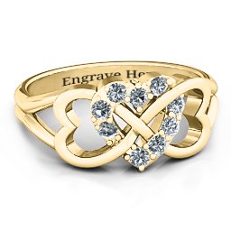 Birthstone Triple Heart Infinity Ring in 10K Solid Yellow Gold with Cubic Zirconia