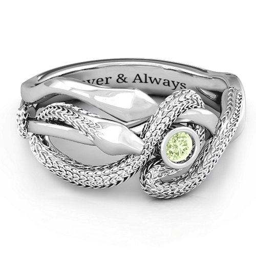 Guardian Snake Ring – Sterling Silver with Peridot