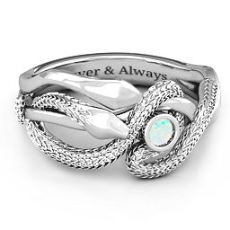 Guardian Snake Ring in 925 Sterling Silver with Opal