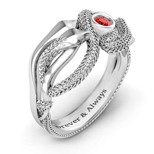 Guardian Snake Ring – Sterling Silver with Garnet