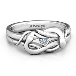Snake Lover's Knot Ring in 925 Sterling Silver with Cubic Zirconia