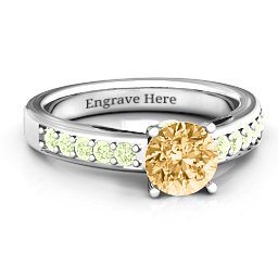 Peekaboo Ring in 925 Sterling Silver with Fancy Yellow Premium Zirconia and Peridot