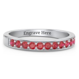 Shadow Band of Stones Ring in 10K Solid White Gold with Garnet