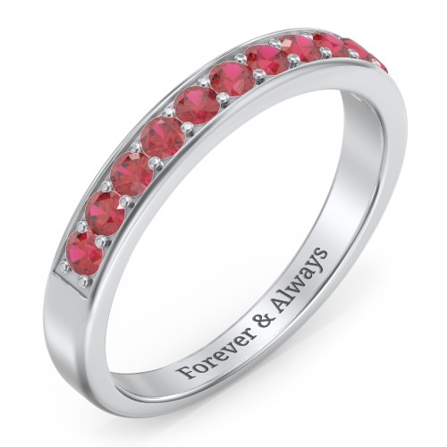 Shadow Band of Stones Ring – 10K White Gold with Garnet