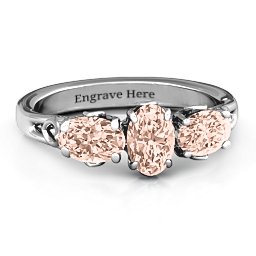 Triple Oval Stone Engagement Ring in 925 Sterling Silver with Morganite
