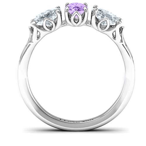 Triple Oval Stone Engagement Ring – Sterling Silver with Amethyst and Cubic Zirconia