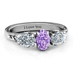 Triple Oval Stone Engagement Ring – 10K White Gold with Amethyst and Cubic Zirconia