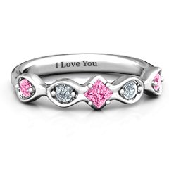 Infinite Wave with Princess Cut Centre Stone Ring – Sterling Silver with Pink Tourmaline and Cubic Zirconia