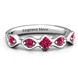 Infinite Wave with Princess Cut Centre Stone Ring in 925 Sterling Silver with Ruby