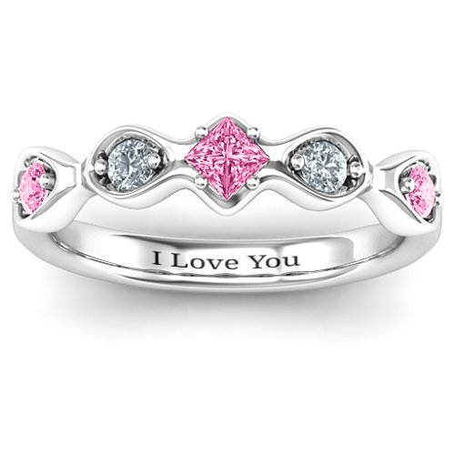 Infinite Wave with Princess Cut Centre Stone Ring – Sterling Silver with Pink Tourmaline and Cubic Zirconia