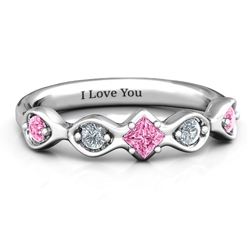 Infinite Wave with Princess Cut Centre Stone Ring – Sterling Silver with Pink Tourmaline and Cubic Zirconia