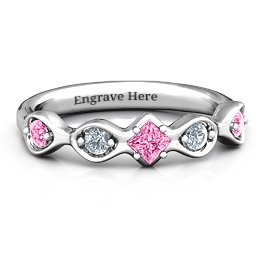 Infinite Wave with Princess Cut Centre Stone Ring in 10K Solid White Gold with Pink Tourmaline and Cubic Zirconia