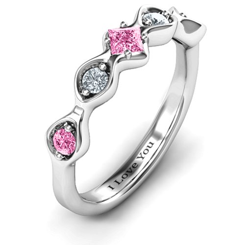 Infinite Wave with Princess Cut Centre Stone Ring – 10K White Gold with Pink Tourmaline and Cubic Zirconia