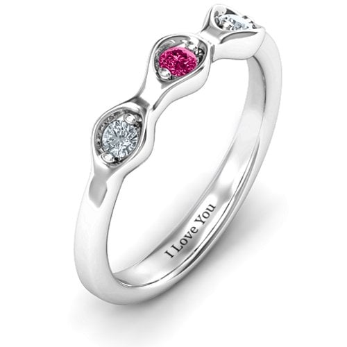 1-4 Infinite Wave Multi Stone Ring – Sterling Silver with Cubic Zirconia and Ruby