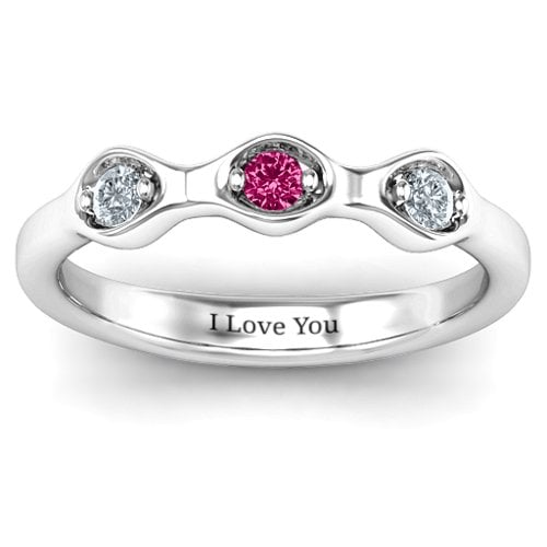 1-4 Infinite Wave Multi Stone Ring – Sterling Silver with Cubic Zirconia and Ruby