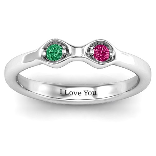 1-4 Infinite Wave Multi Stone Ring – Sterling Silver with Emerald and Ruby