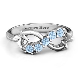 5 Stone Infinity with Soaring Butterflies in 925 Sterling Silver with Aquamarine