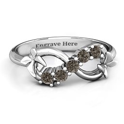 5 Stone Infinity with Soaring Butterflies in 925 Sterling Silver with Smokey Quartz