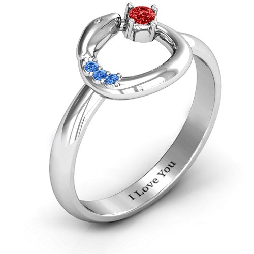 Ouroboros Snake Ring – 10K White Gold with Garnet and Fancy Blue Premium Zirconia