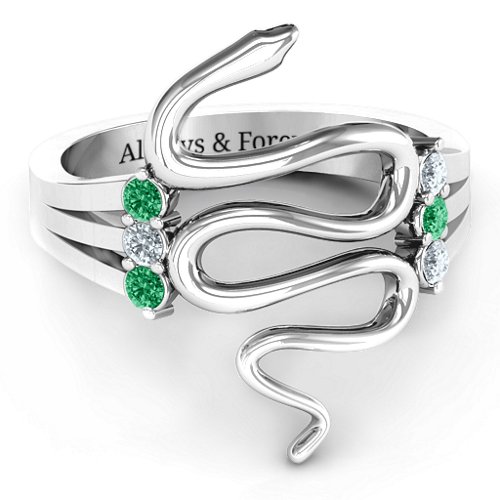 Sterling Silver Zig Zag Snake Ring, Snake Ring with Birthstone