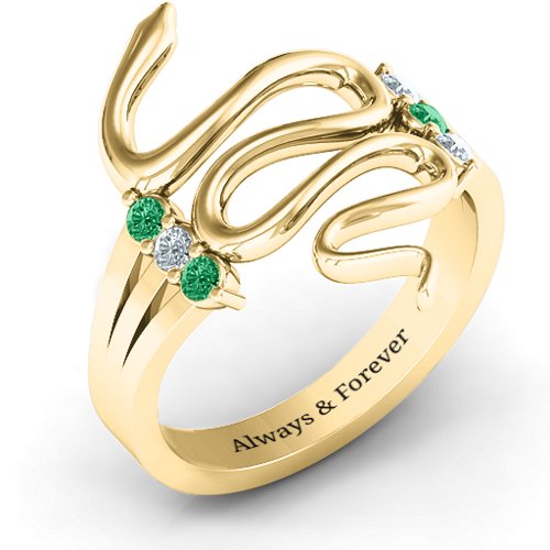 Zig Zag Snake Ring
Snake Ring with Birthstone – 10K Yellow Gold with Emerald and Cubic Zirconia