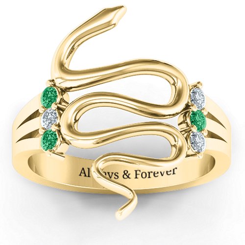 Zig Zag Snake Ring
Snake Ring with Birthstone – 10K Yellow Gold with Emerald and Cubic Zirconia