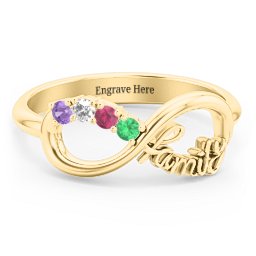 Family Infinite Love with Stones Ring in 10K Solid Yellow Gold with Emerald, Ruby, Cubic Zirconia, Amethyst, Aquamarine, and Pink Tourmaline