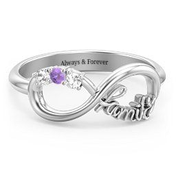 Family Infinite Love with Stones Ring in 925 Sterling Silver with Cubic Zirconia, Amethyst, Aquamarine, and Pink Tourmaline