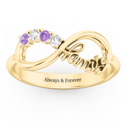Family Infinite Love with Stones Ring – 10K Yellow Gold with Cubic Zirconia and Amethyst