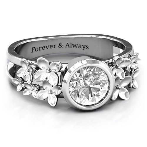 Beautiful Blossoms with Split Shank Ring – 10K White Gold with White Premium Zirconia