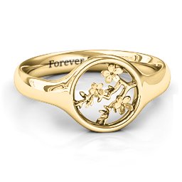 Full Circle Cherry Blossom Ring in 10K Solid Yellow Gold