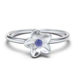 Stacking Flower RIng in 925 Sterling Silver with Blue Sapphire