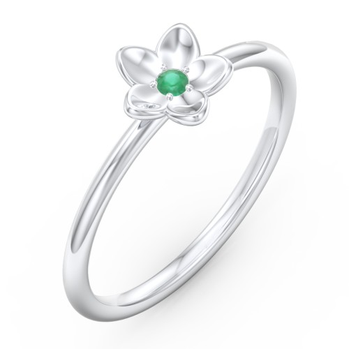 Stacking Flower RIng – Sterling Silver with Emerald