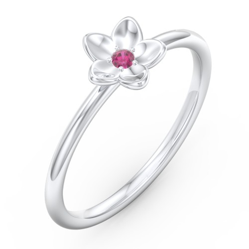 Stacking Flower RIng – Sterling Silver with Ruby