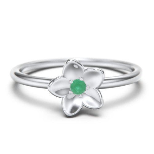 Stacking Flower RIng – Sterling Silver with Emerald