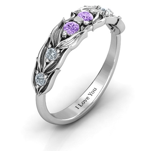 Leaves of Love 6 Stone Ring – Sterling Silver with Amethyst and Cubic Zirconia