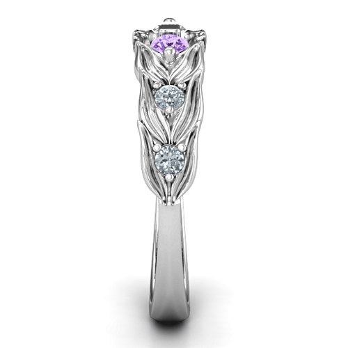 Leaves of Love 6 Stone Ring – Sterling Silver with Amethyst and Cubic Zirconia
