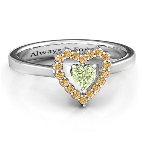 Heart in Heart Halo Ring – Sterling Silver with Peridot and Fancy Yellow Premium Zirconia