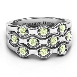 3 Tier Wave Ring in 925 Sterling Silver with Peridot