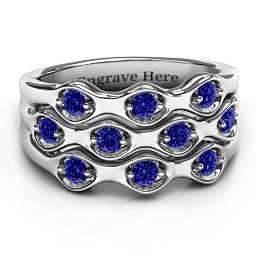 3 Tier Wave Ring in 925 Sterling Silver with Blue Sapphire
