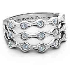 Alternating Stone Fashion Wave Ring