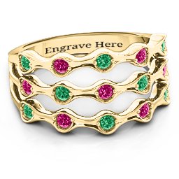 Alternating Stone Fashion Wave Ring in 10K Solid Yellow Gold with Emerald and Ruby