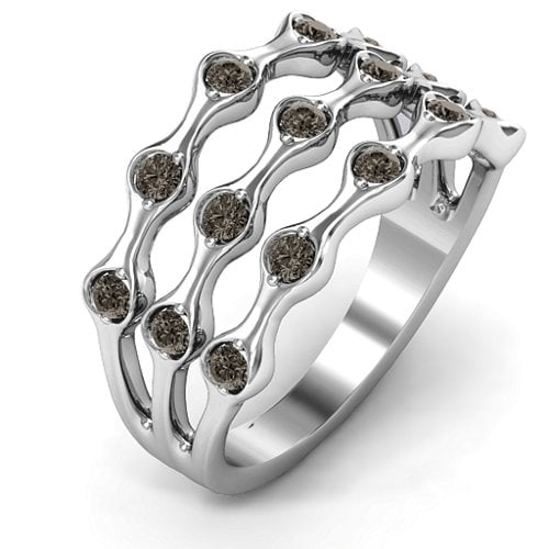 Alternating Stone Fashion Wave Ring