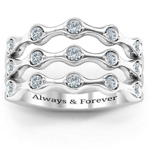 Alternating Stone Fashion Wave Ring