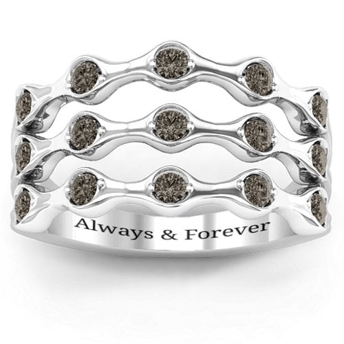 Alternating Stone Fashion Wave Ring