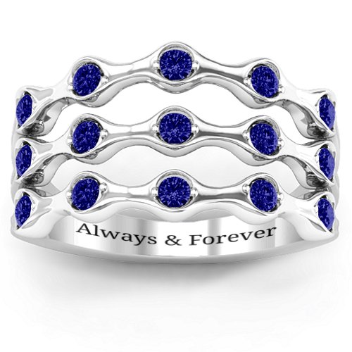 Alternating Stone Fashion Wave Ring