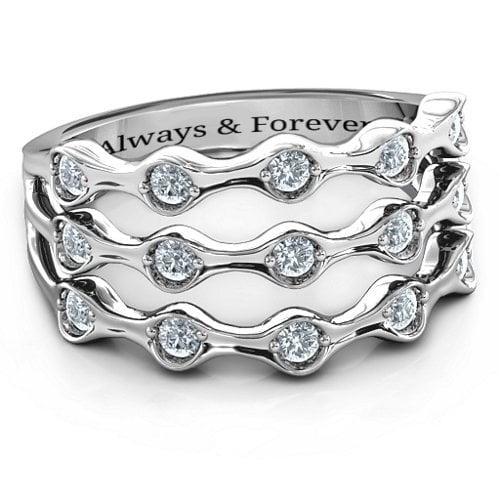 Alternating Stone Fashion Wave Ring