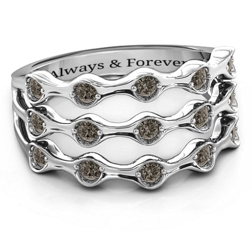 Alternating Stone Fashion Wave Ring